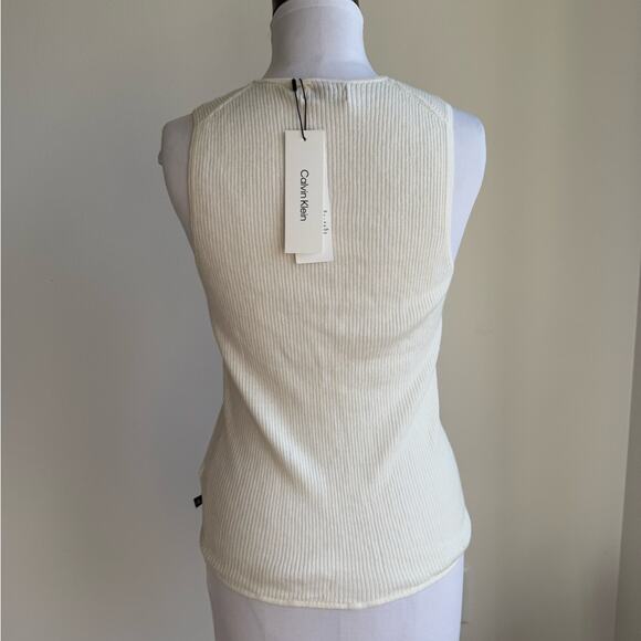 CALVIN KLEIN CREAM RIBBED SMOOTH COTTON SWEATER TANK TOP LARGE SP4O583222 - Picture 4 of 10